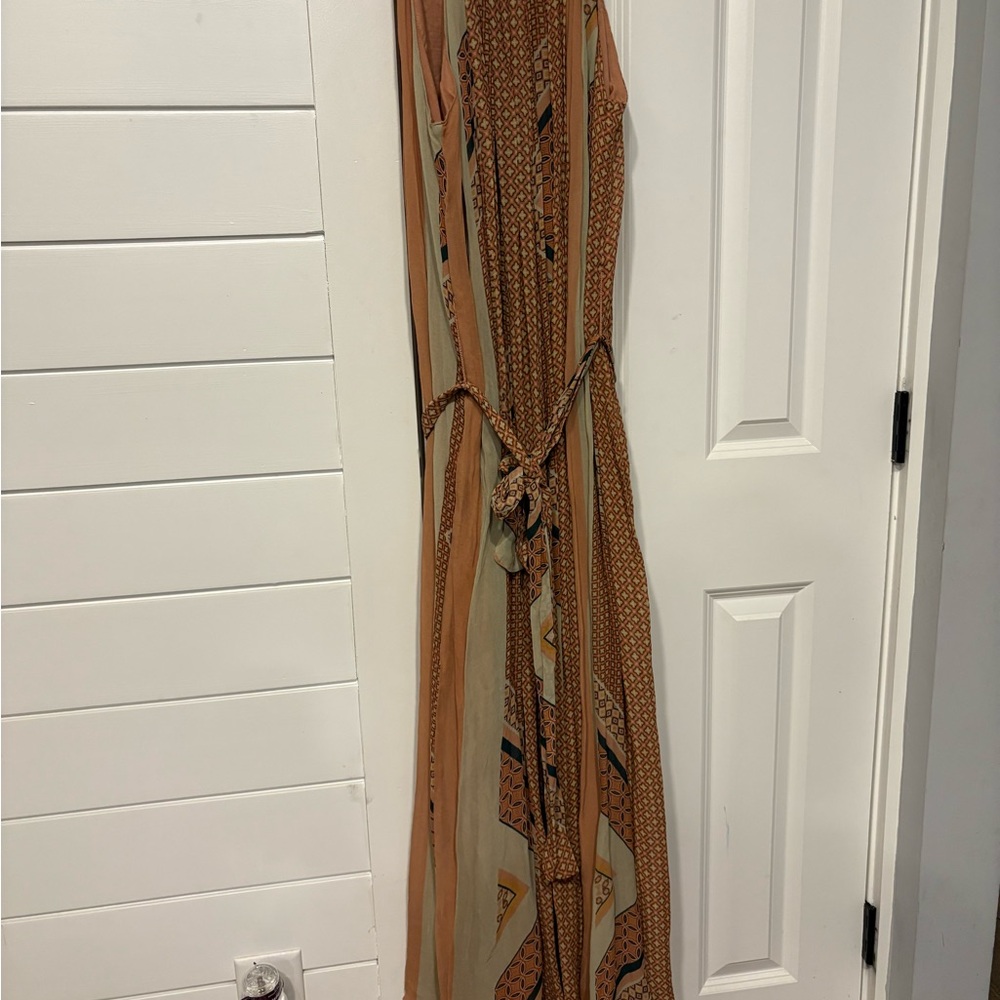 Anthropologie Tan and Brown Maxi Dress